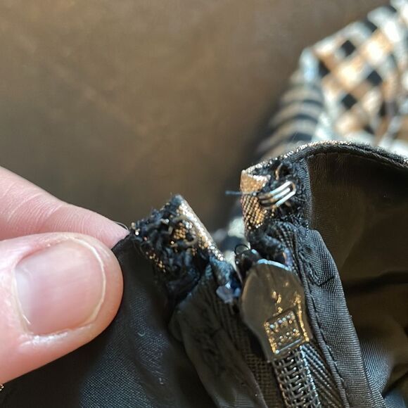 J.Crew Factory gingham Lurex tiered gold/black dress size 0 - Picture 7 of 12